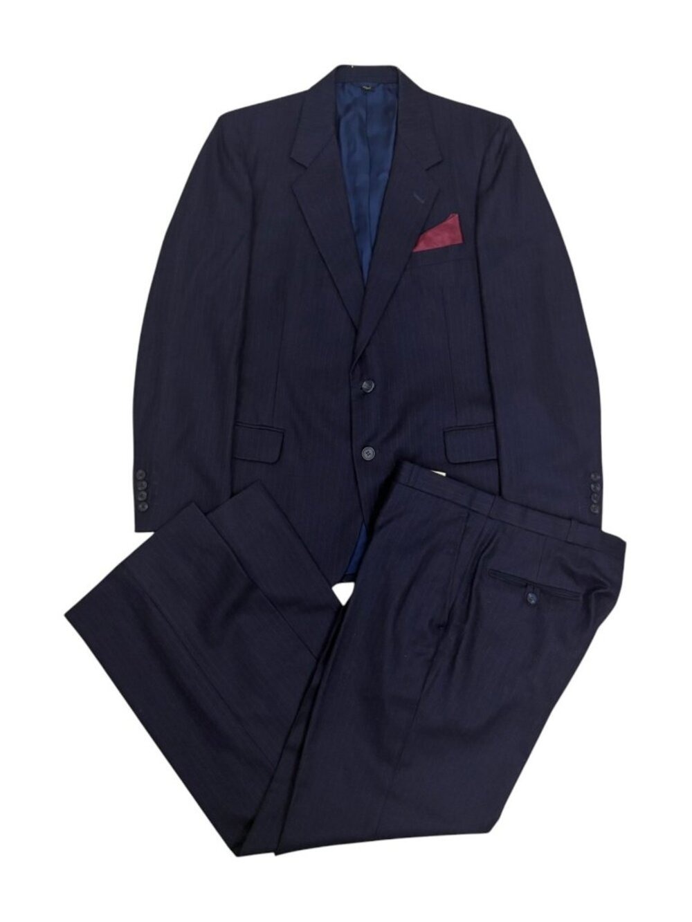 AGOSTINI Suit Blazer & Pants Vintage Luxury Designer Pinstripe Blue Mens 42R